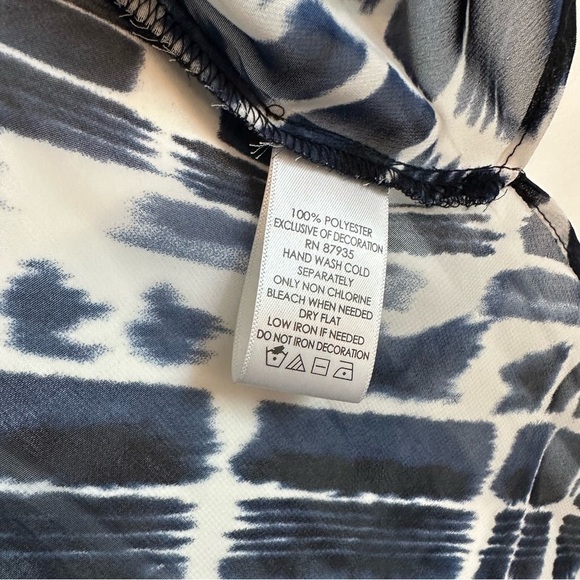 Susan Graver sheer navy and white tunic beaded neck three fourths sleeve size 14 - Picture 6 of 11